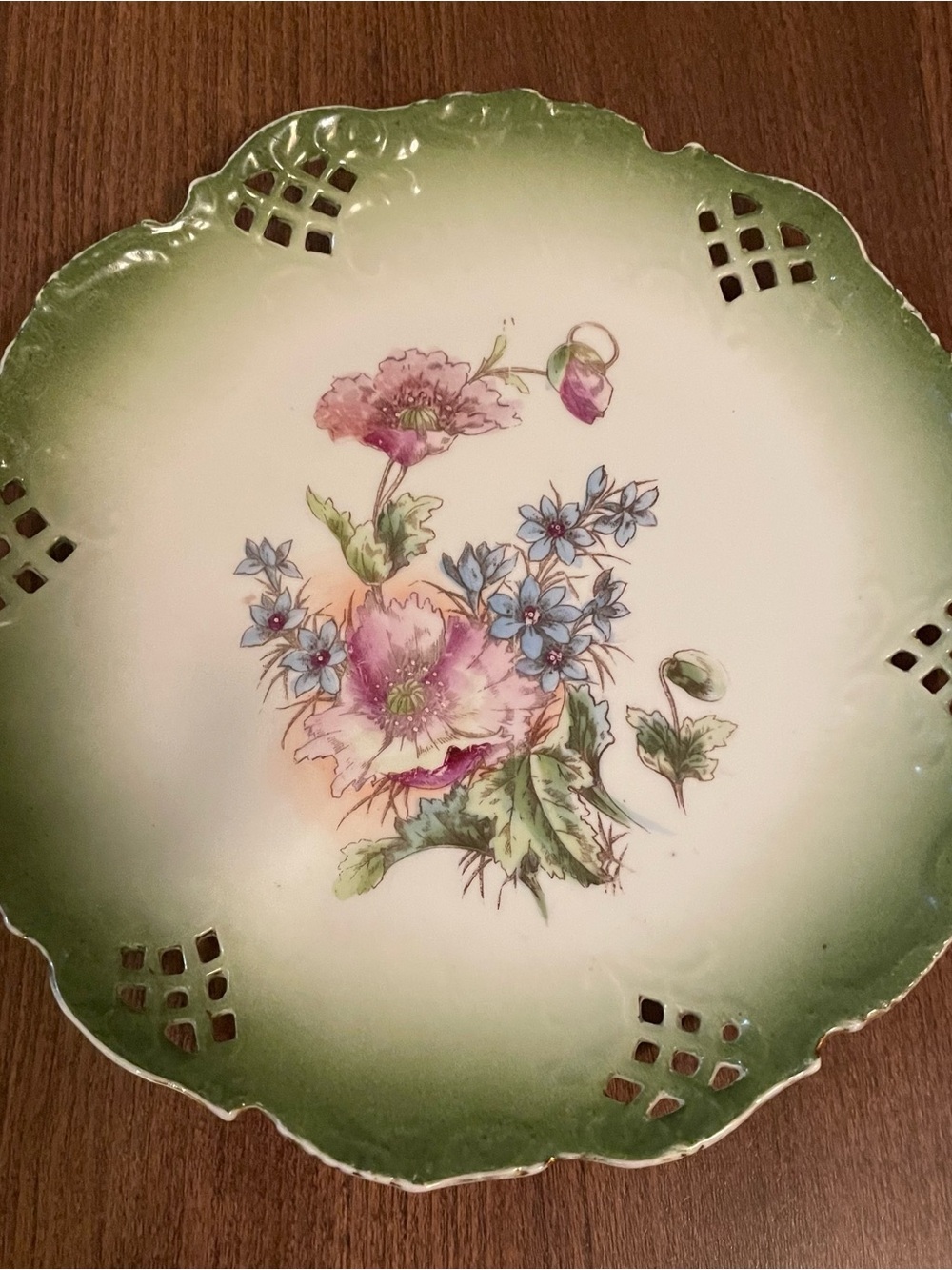 Antique Green Floral Porcelain Decorative Plate